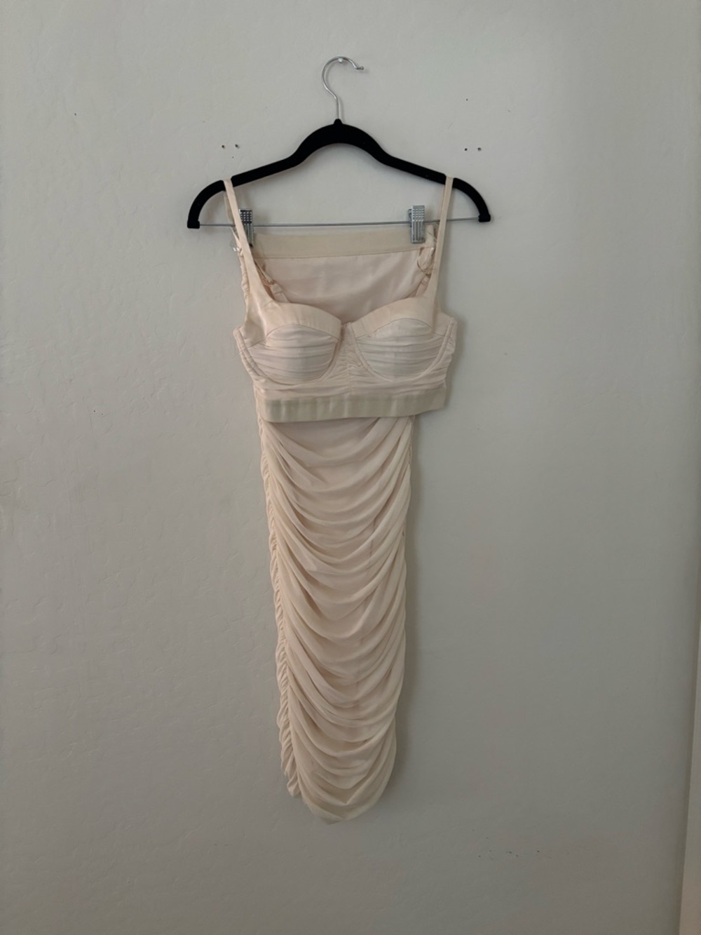 Oh Polly Cream Ruched Two-Piece Skirt Set